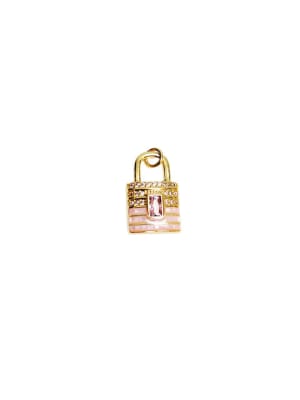 COLGANTE B/ORO CANDADO ROSA CON ZIRCONES 19X12MM