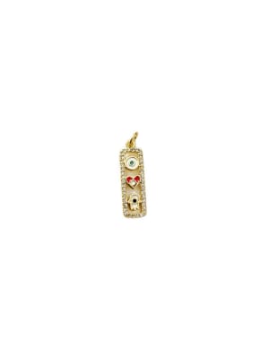 COLGANTE B/ORO RECTANGULO CON CORAZON MANO Y OJO 22X6MM