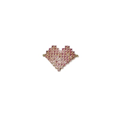 CONECTOR B/ORO CORAZON PIXELADO ZIRCONES FUCSIA 16X22MM