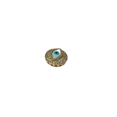 CONECTOR B/ORO CIRCULO CON ZIRCONES Y OJO ESMALTADO 15MM2