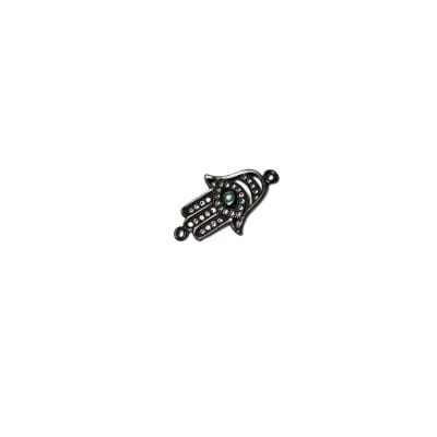 CONECTOR GUNMETAL MANO DE FATIMA CON ZIRCONES 22X14MM