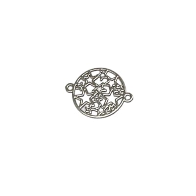 CONECTOR BAÑO DE PLATINO REDONDO CON ESTRELLAS 16X13MM1