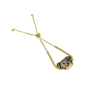 PULSERA AJUSTABLE BALIN B/ORO OSO ZIRCON NEGRO/LILA