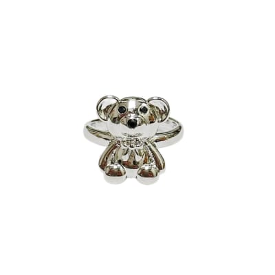 ANILLO AJUSTABLE B/PLATINO OSO ZIRCON NEGRO