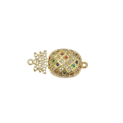 CONECTOR B/O PIÑA CON ZIRCONES COLORES 27X13MM