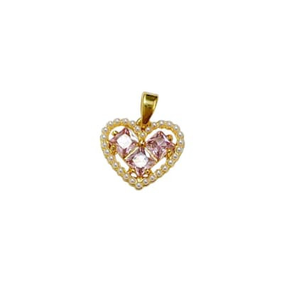 COLGANTE B/O CORAZON ROSA CON PERLITAS 15X13MM1