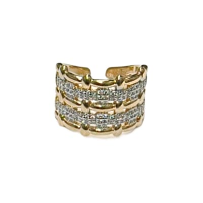 ANILLO AJUSTABLE B/O Y B/PLATINO MALLA CON ZIRCONES