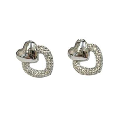 AROS LISTOS B/PLATINO DOBLE CORAZÓN ZIRCON 18X15MM