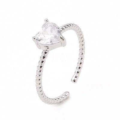 ANILLO AJUSTABLE B/PLATINO TORNEADO CORAZON ZIRCON 16MM