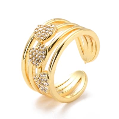 ANILLO AJUSTABLE B/O ANCHO TRIPLE CORAZÓN ZIRCON 17MM1