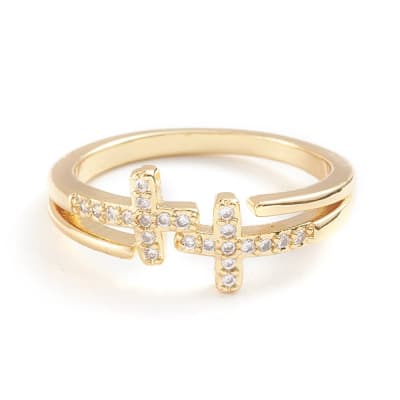 ANILLO AJUSTABLE B/ORO CRUZ DOBLE1