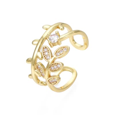 ANILLO AJUSTABLE B/O HOJAS ZIRCON 18MM