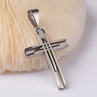 COLGANTE ACERO INOX. CRUZ GRANDE 62X42MM