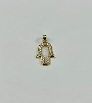 COLGANTE B/ORO MANO DE FATIMA HUECO CON BORDE DE CIRCONES Y VALIER 20X14MM1