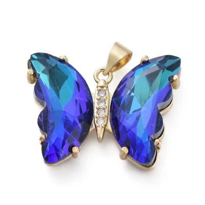 COLGANTE B/O MARIPOSA DE CRISTAL AZUL CON ZIRCONES 20X27MM