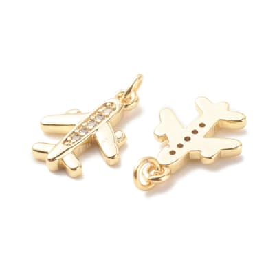 COLGANTE B/ORO MINI AVION CON ZIRCONES 15X11MM