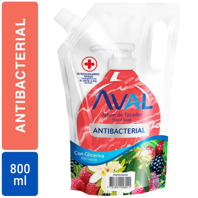 Aval jabón liquido antibacterial frutos rojos 800 ML