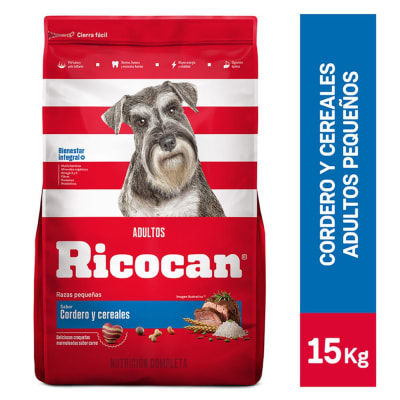 saco ricocan adulto cordero y cereales raza pequeña x 15 kg1