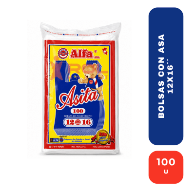 Alfa Asita Bolsas con Asa 12x16'' x100 Unidades – Bolsas de Polietileno Resistentes