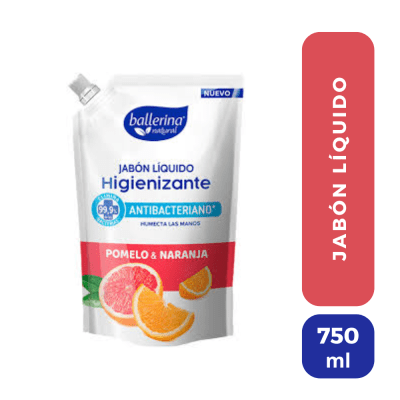 Ballerina jabón liquido antibacterial pomelo y naranja 750 ML