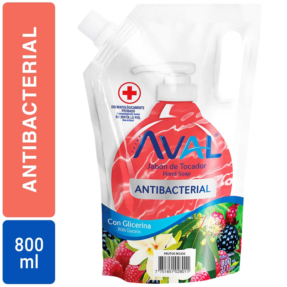 Aval jabón liquido antibacterial frutos rojos 800 ML