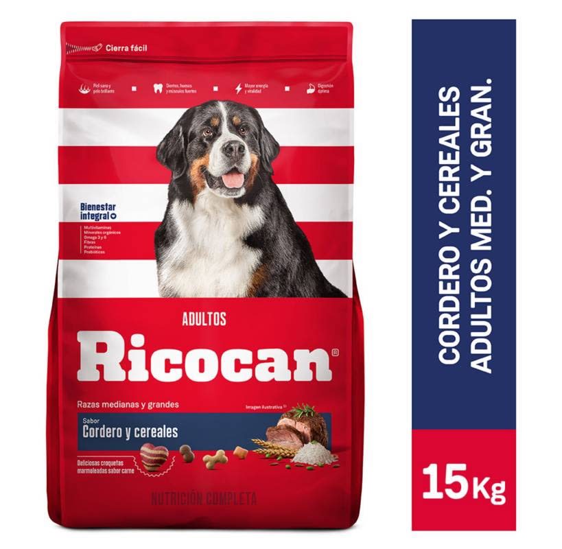 Saco ricocan cordero y cereales x 15 KG