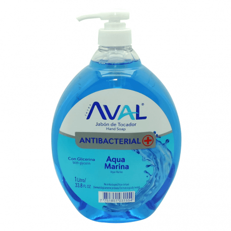 Aval jabon liquido antibacterial agua marina 1 litro