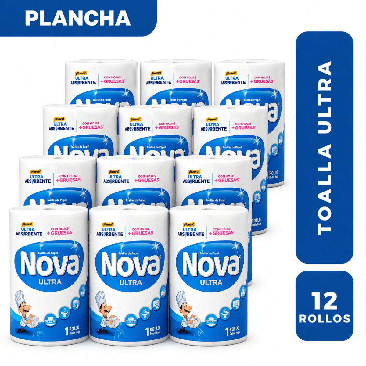Plancha nova ultra toalla x 12 rollos