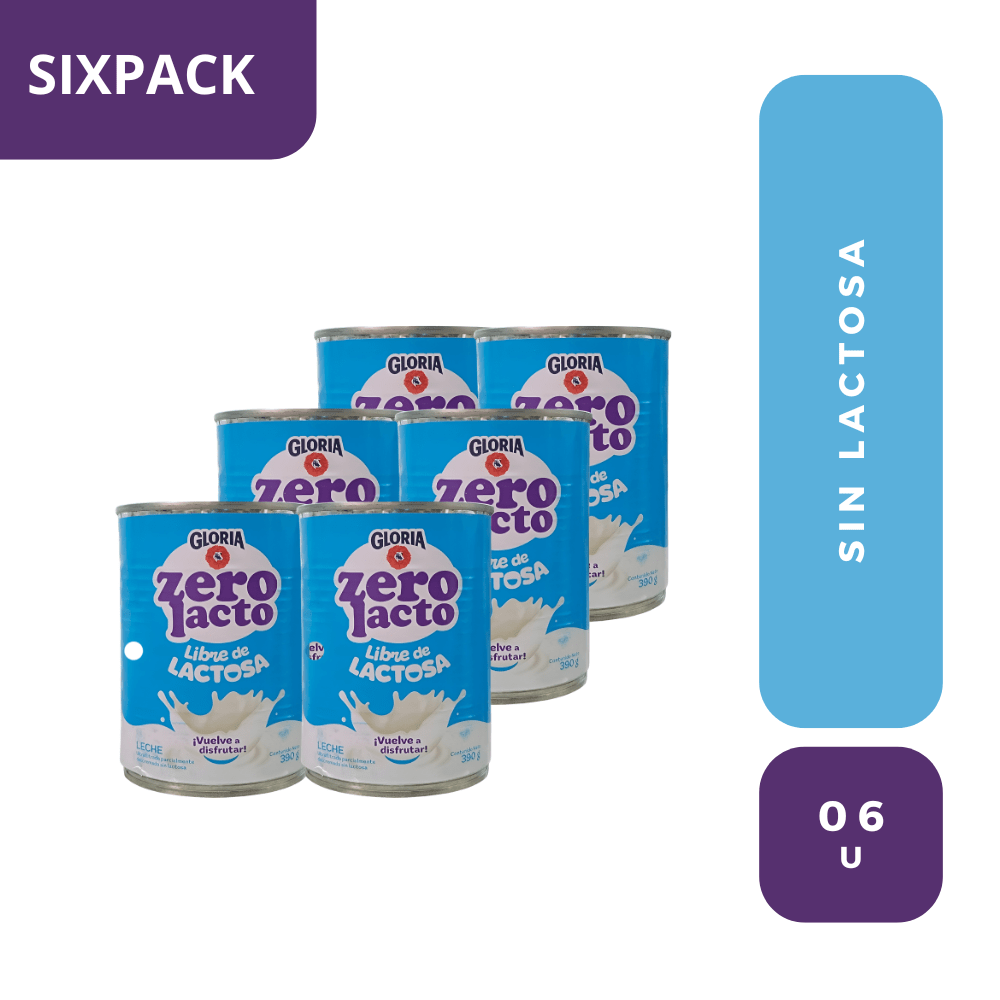 Six pack gloria sin lactosa evaporada 390 Gr
