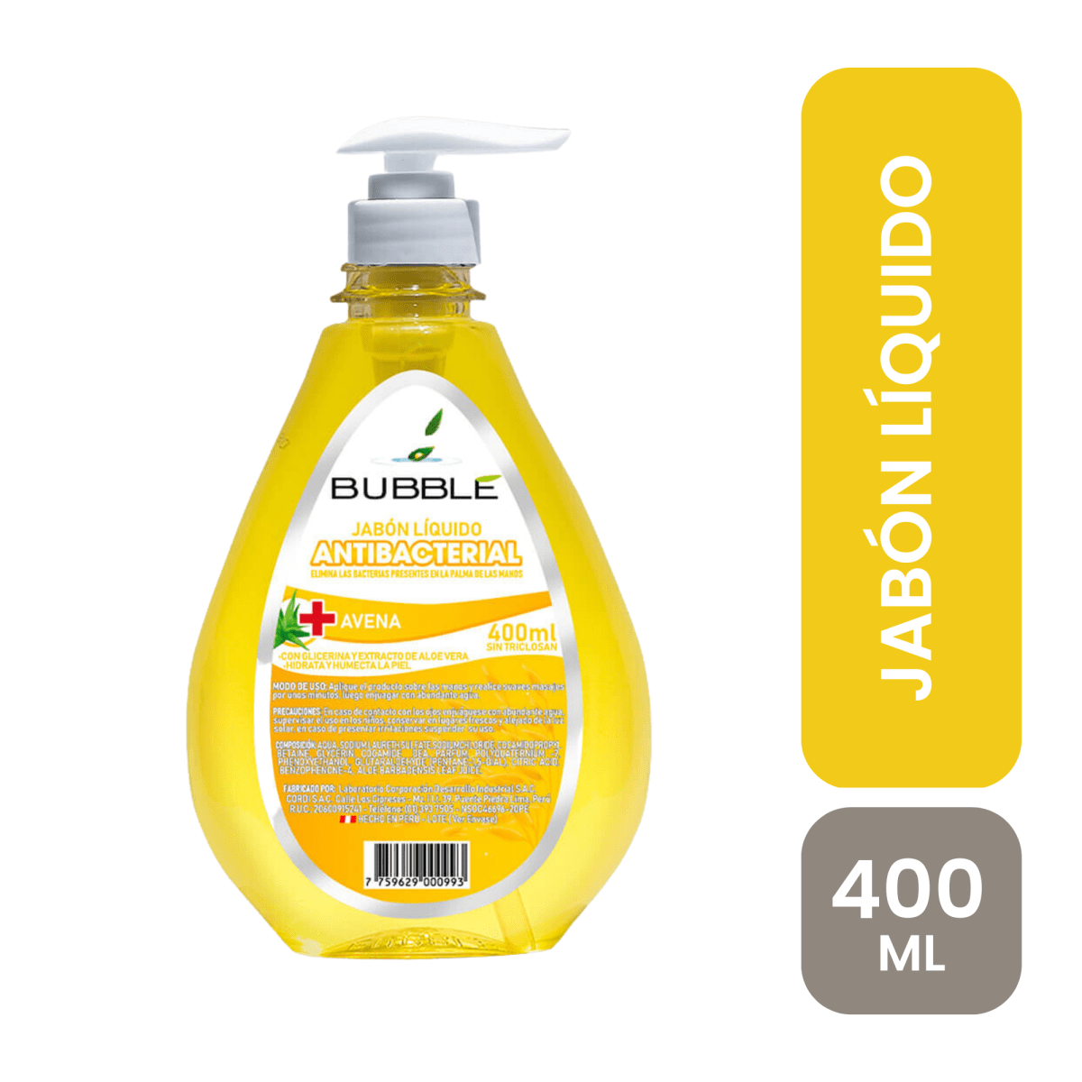 Bubble jabon liquido antibacterial avena 400 ml