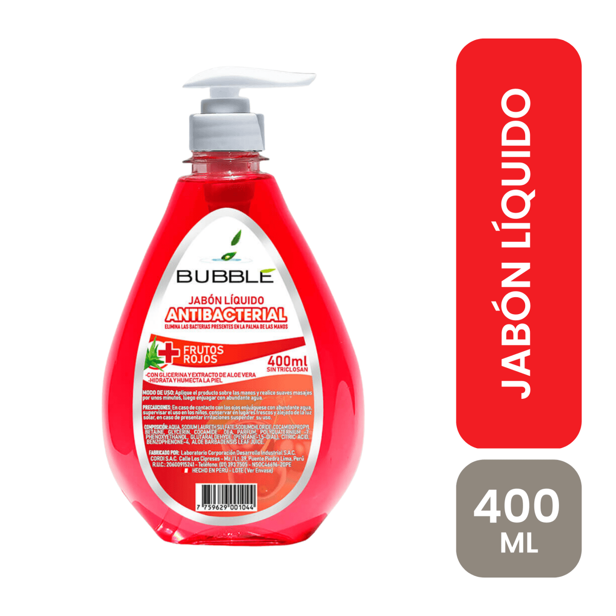 Bubble jabon liquido antibacterial frutos rojos 400 ml