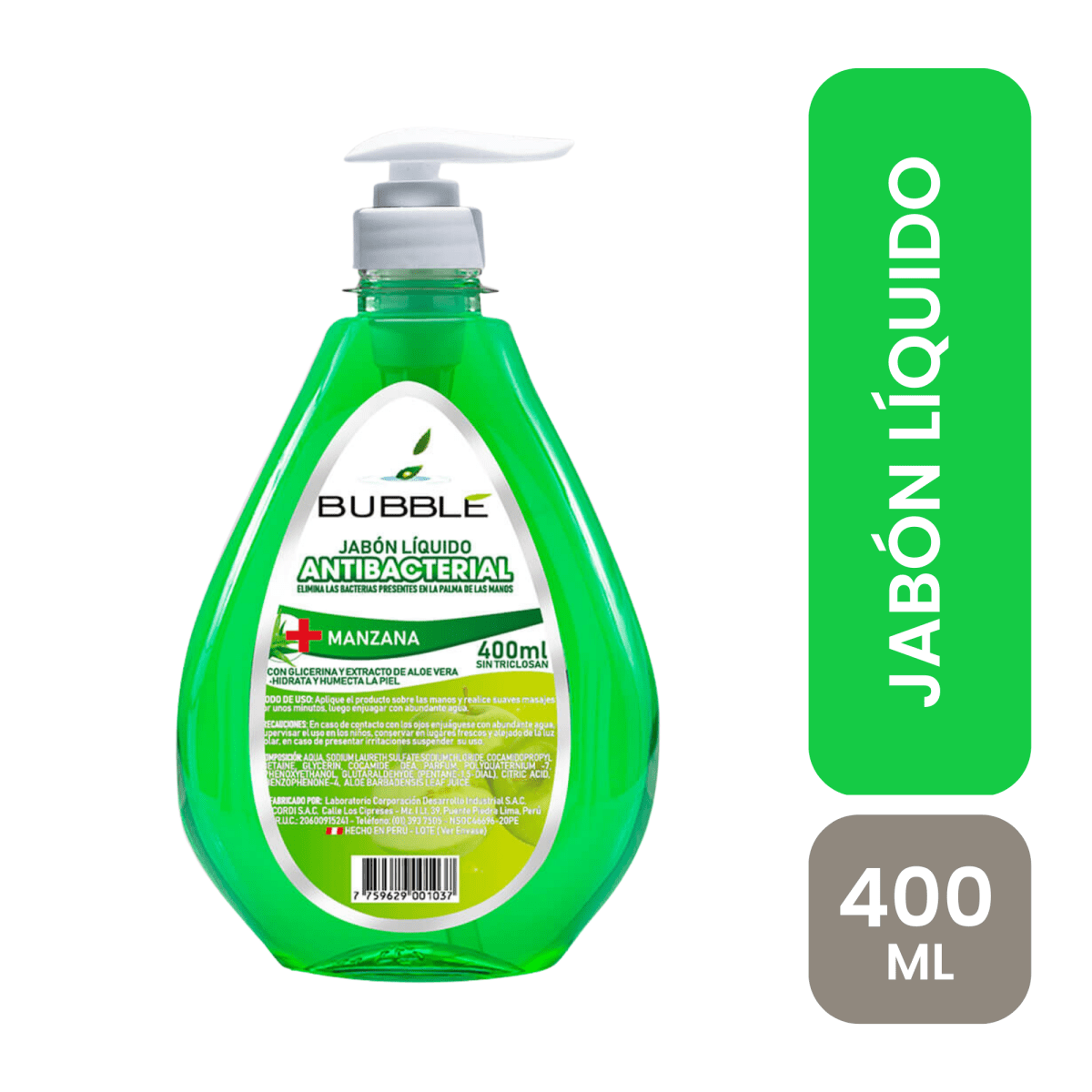 Bubble jabon liquido antibacterial manzana 400 ml