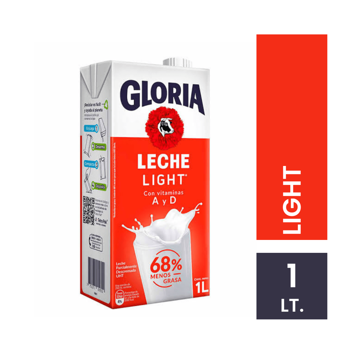 Gloria roja light UHT caja 1 LT.