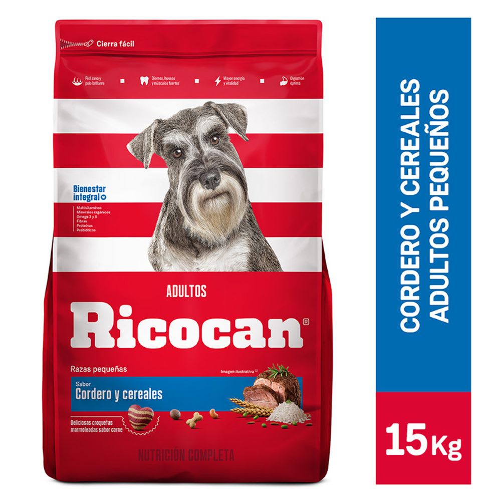 saco ricocan adulto cordero y cereales raza pequeña x 15 kg