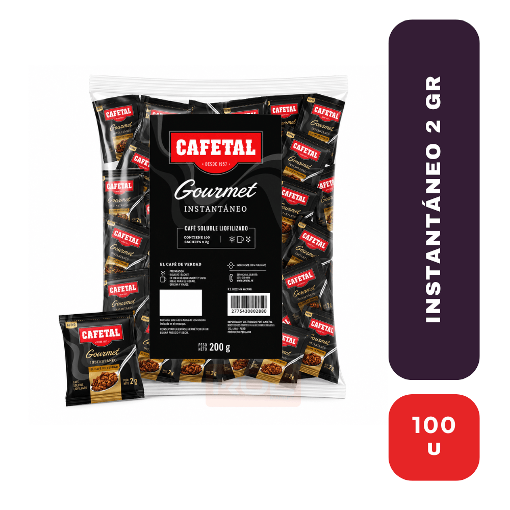 Cafetal Gourmet Café Instantáneo Sachets 100 Unidades x 2g
