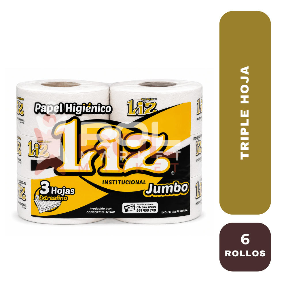 Liz papel higiénico jumbo triple hoja x 6 rollos