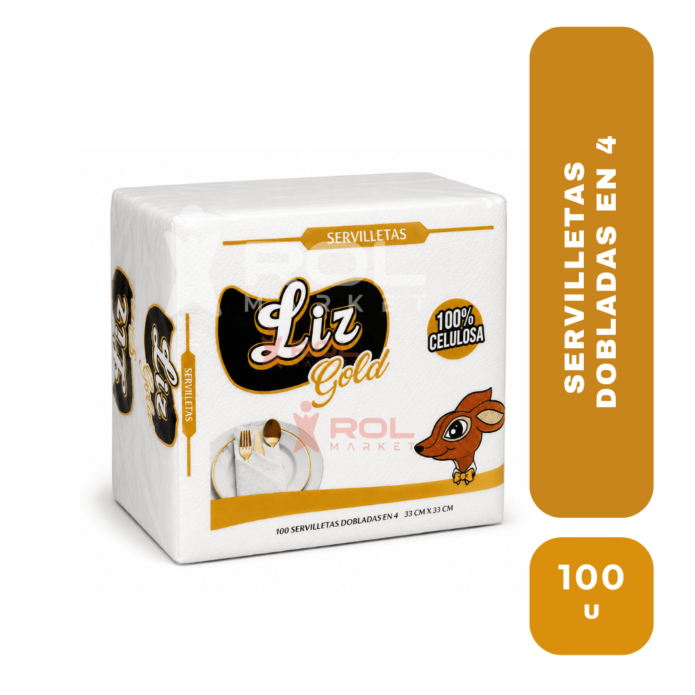Liz gold servilleta doblada en 4 x 100 unidades