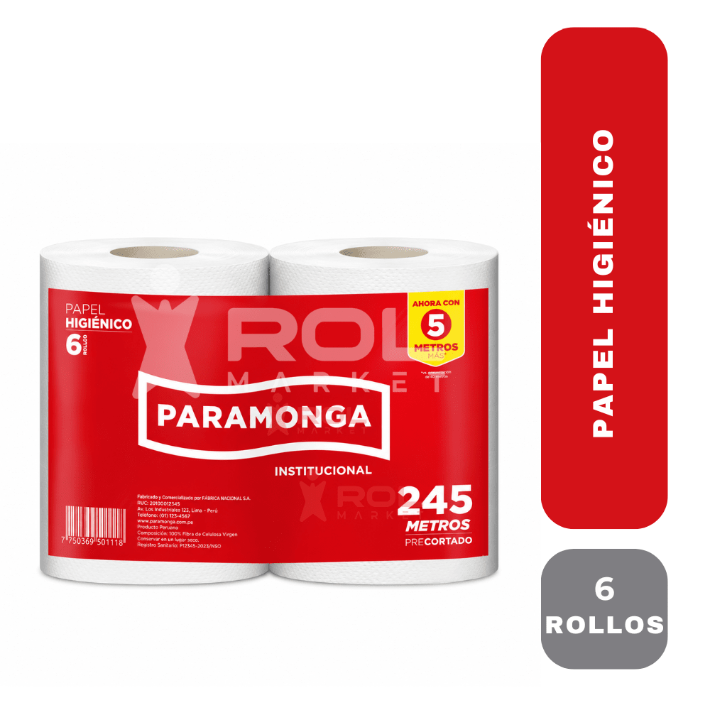 Paramonga papel higiénico institucional 245 M x 06 rollos