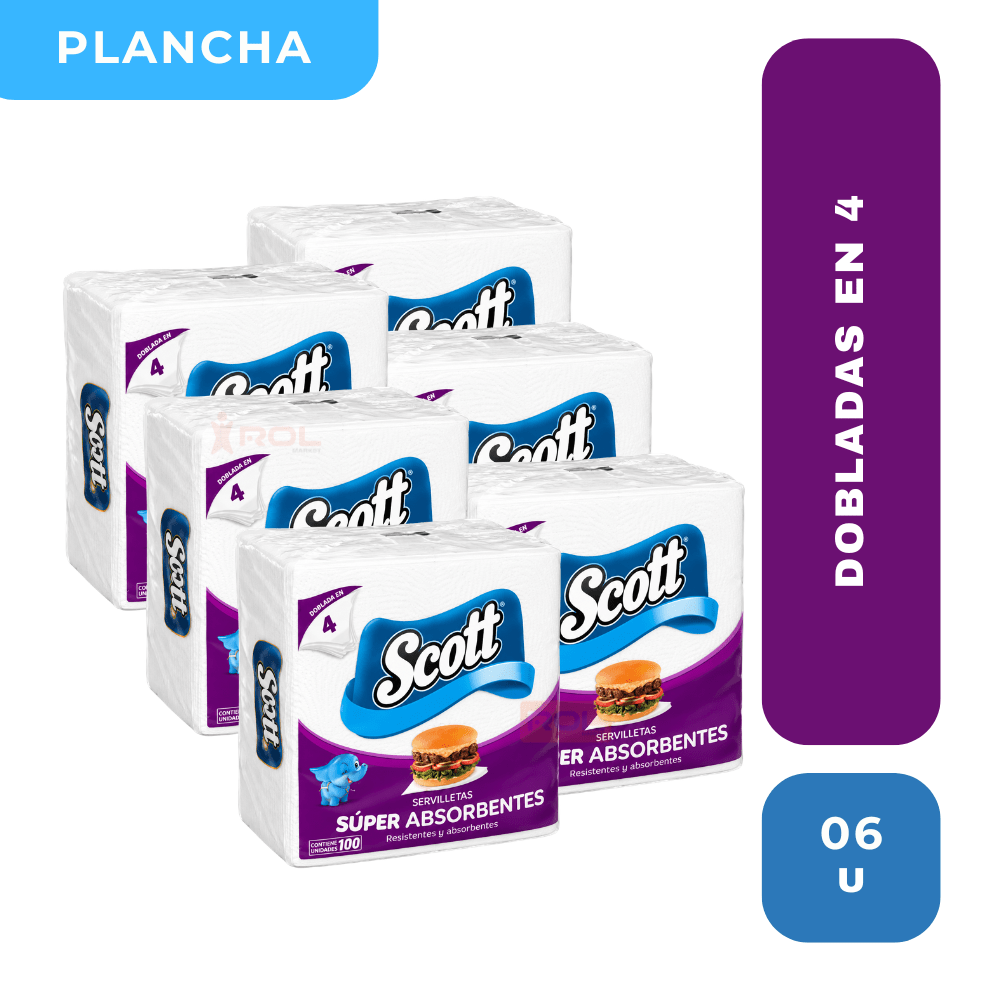 Plancha Scott servilletas scott dob. en 4 x 6u