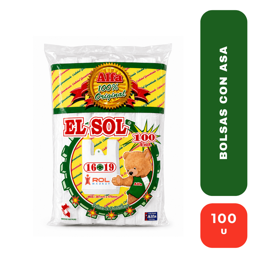 El Sol 16 x 19 bolsas blancas con asa