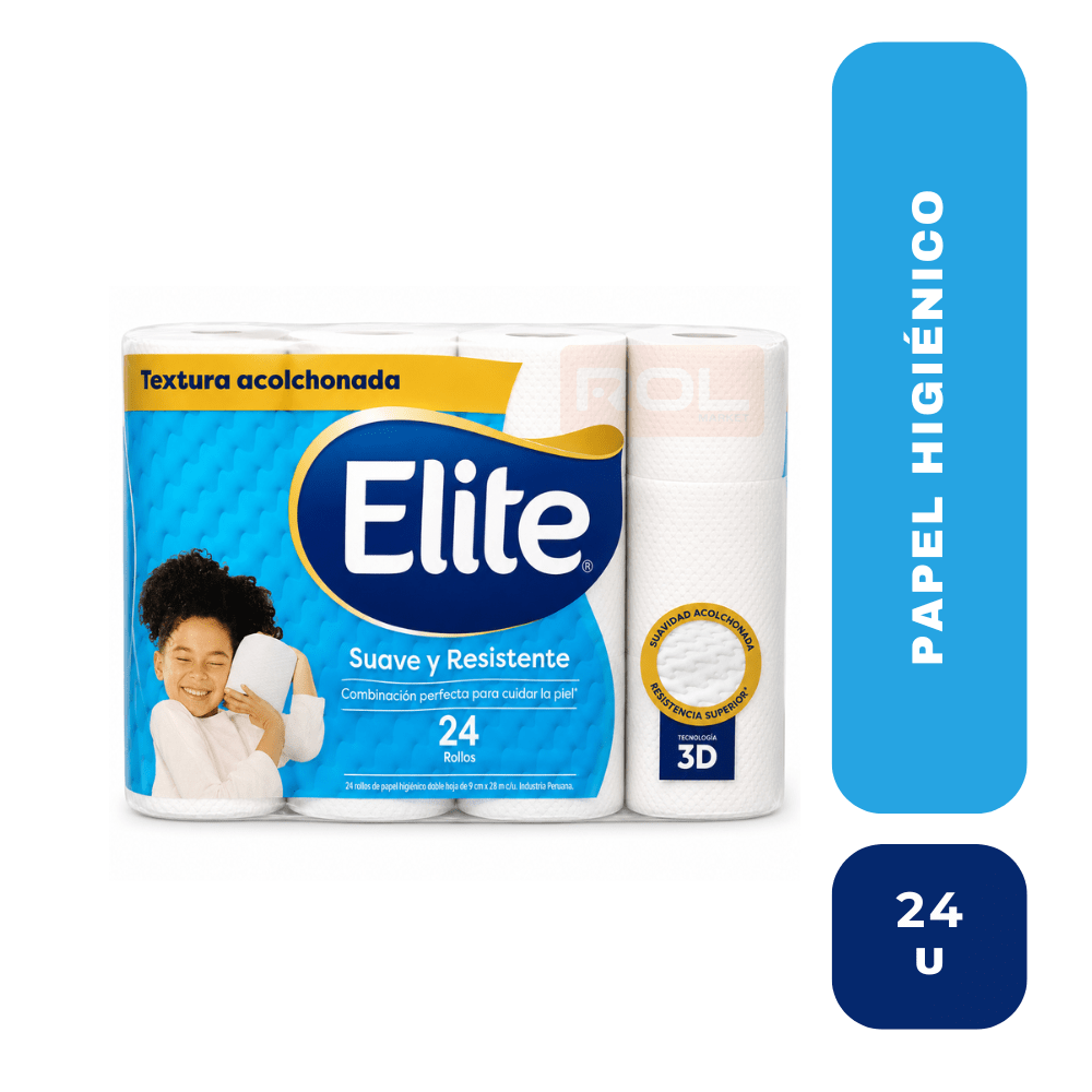 Elite celeste Papel Higiénico Suave y Resistente 24 Rollos