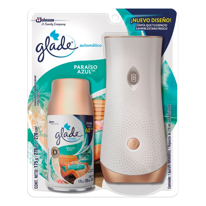 Glade automático paraiso azul aparato +1 repuesto 270 ml
