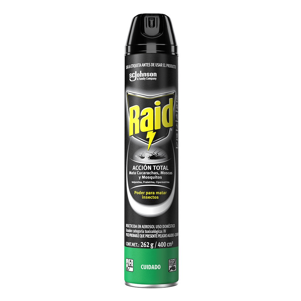 RAID accion total mata cucarachas, moscas y mosquitos 400cm3