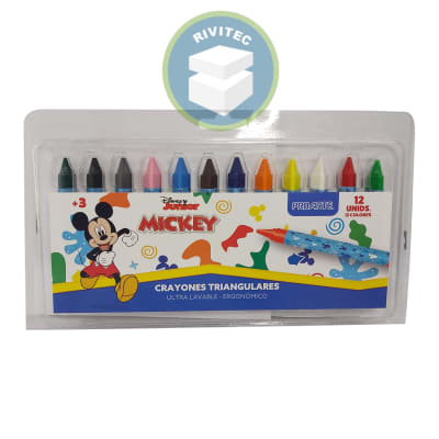 LAPICES DE CERA 12 UNIDADES TRIANGULARES MICKEY MOUSE