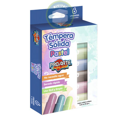 TEMPERA SOLIDA PASTEL 6 COLORES