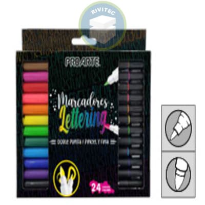 MARCADOR DOBLE PUNTA LETTERING 24 COLORES