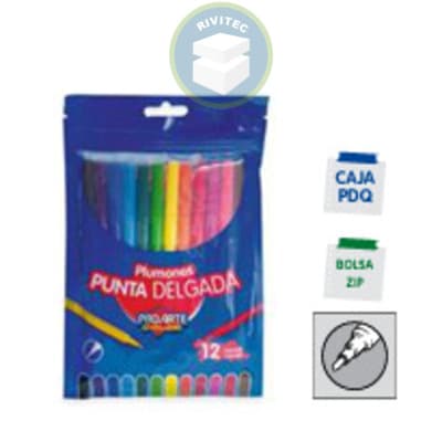 PLUMONES PUNTA DELGADA 12 COLORES PRO ARTE