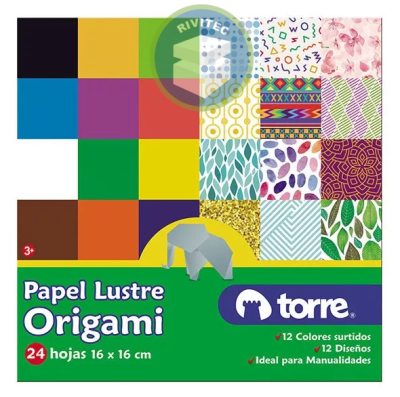 PAPEL LUSTRE 12 COLORES + 12 DISEÑOS 16X16