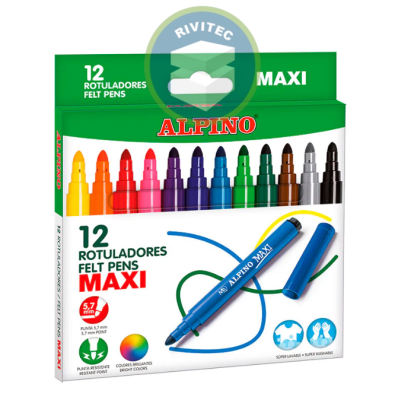 PLUMONES JUMBO DE 12 COLORES ALPINO