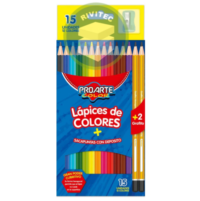 LAPICES DE 12 COLORES + SACAPUNTA CON DEPOSITO Y 2 GRAFITOS
